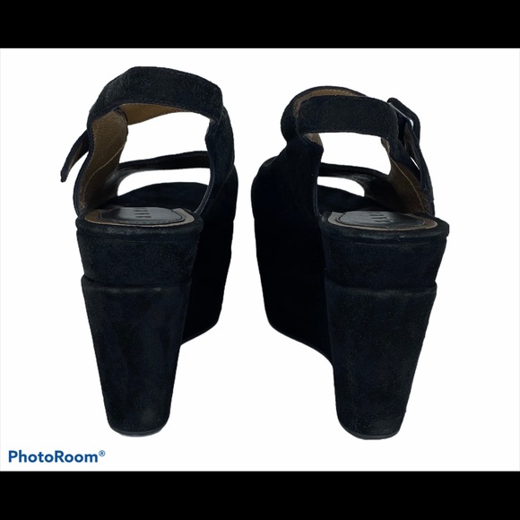 Marni Black Suede Platform PeepToe Slingback Wedge - Picture 9 of 11